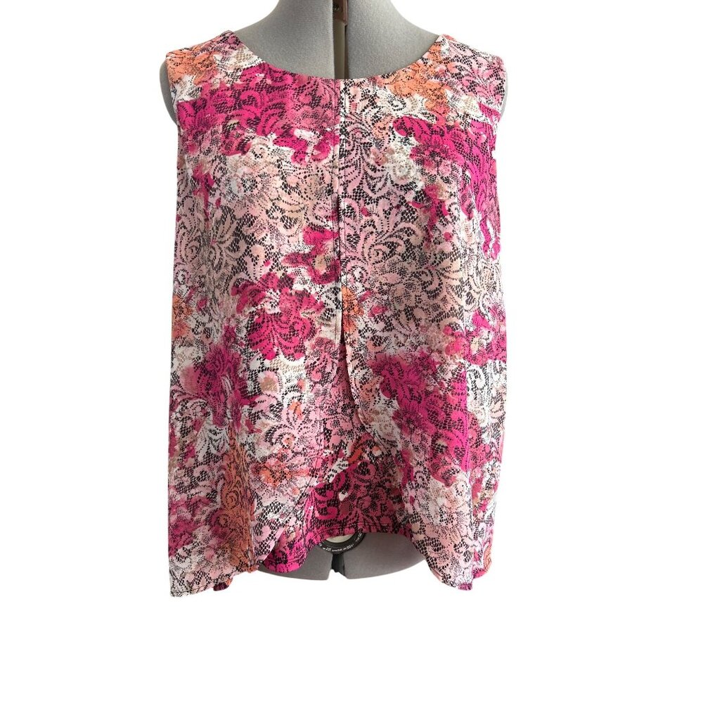 Kim Rogers Womens Faux 2 Pc Sleeveless Floral Lace Tank Top L Pink Orange Black